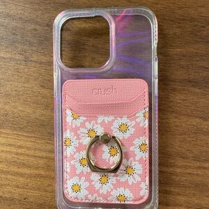 Pink Daisy Card Holder Phone Case with Ring